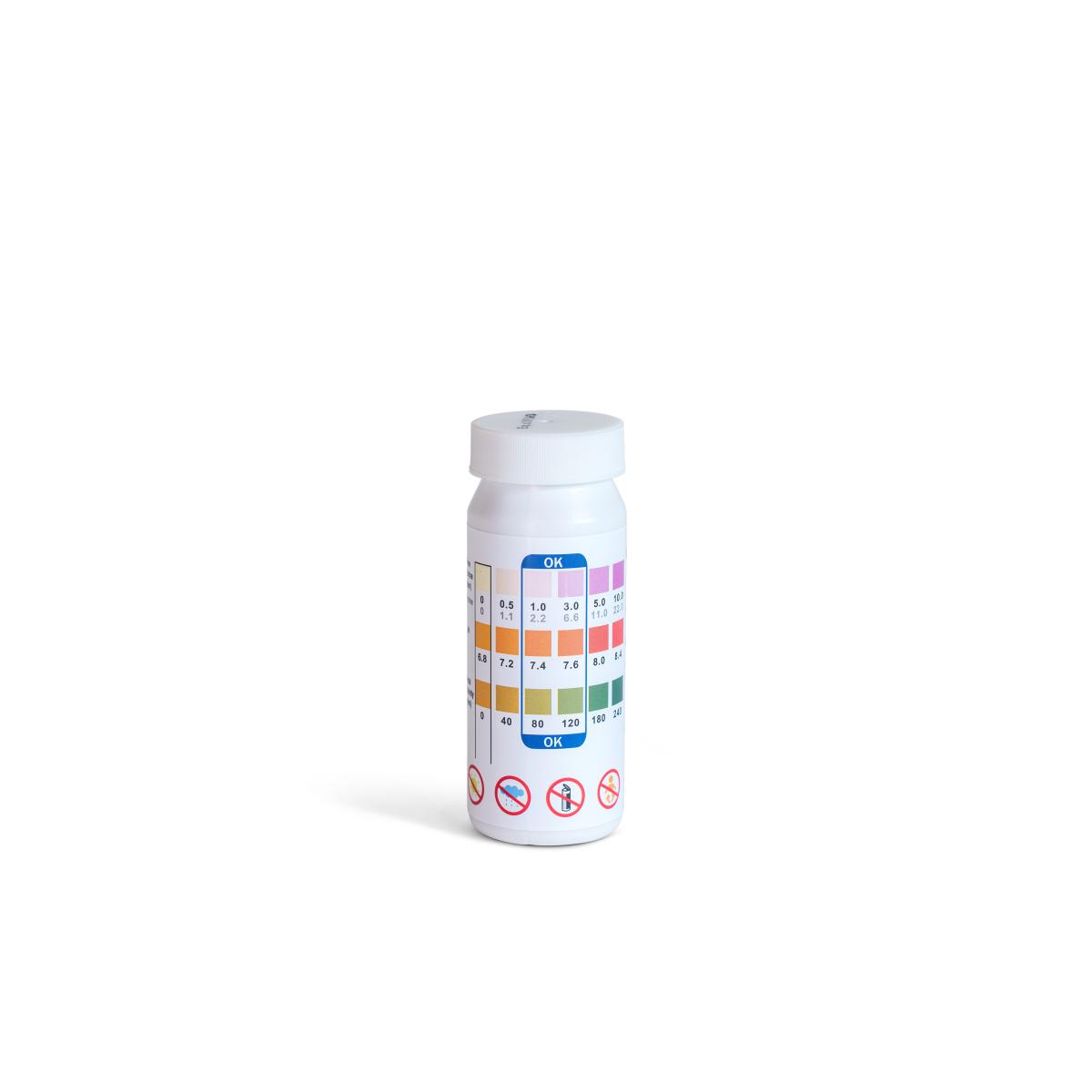 Test bandelette, pH, Chlore, Brome, Alcalinité (50 tests)