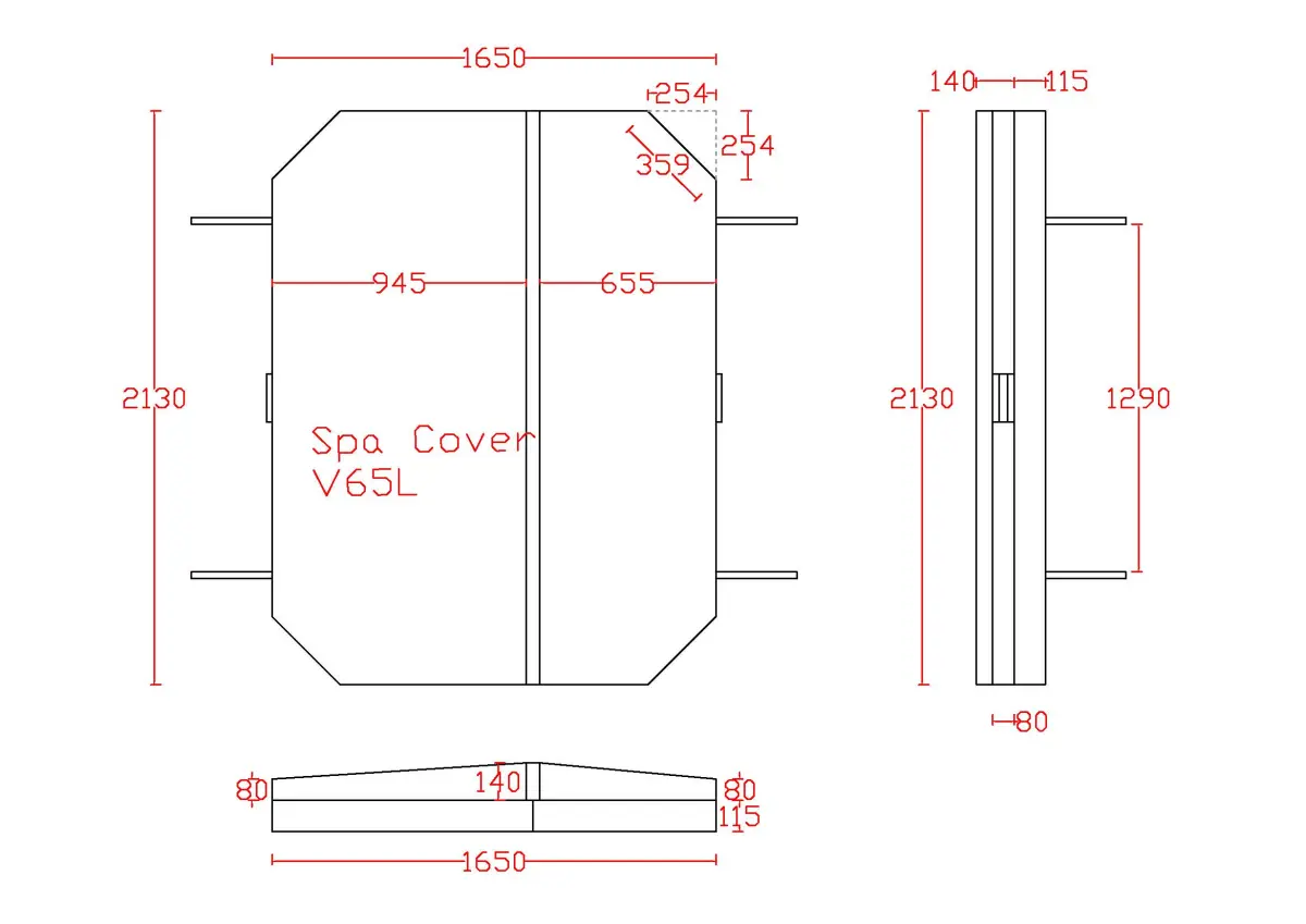 Couverture pour spa V65L 213 x 165 cm, pans coupés, grise