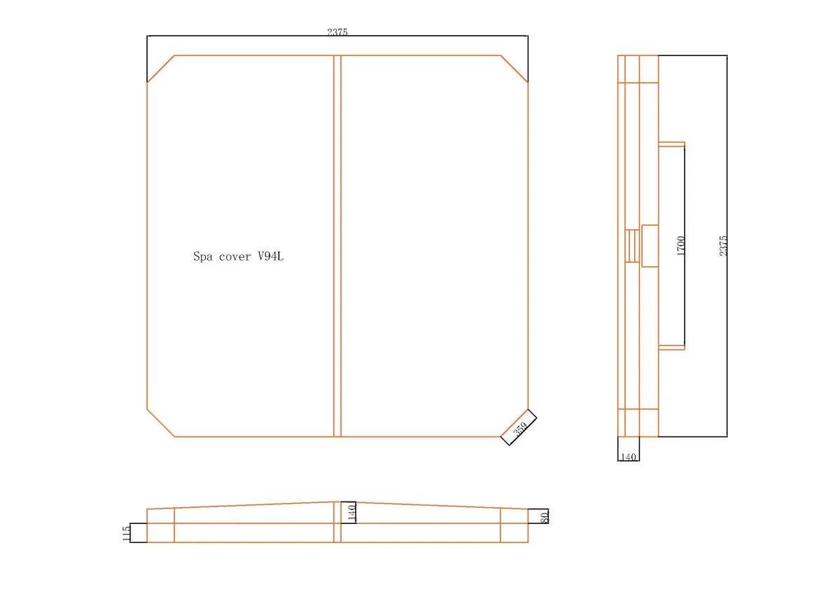 Couverture pour spa V94L 238 x 238 cm avec pans coupés, grise